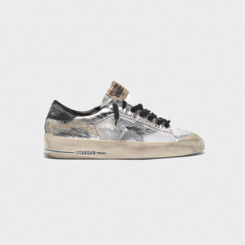 Golden Goose Womens Stardan LTD Sneakers In Laminated Silver With Floral Design Relief G35WS959.D7.