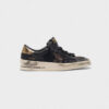 Golden Goose Mens Stardan Sneakers In Black And Gold Leather With Mesh Inserts G35WS959.C2