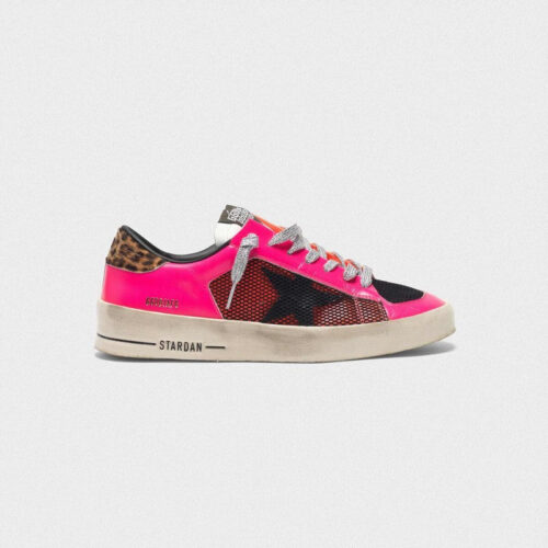 Golden Goose Womens Stardan Sneakers In Fluorescent Patchwork With Leopard Print Heel Tab G35WS959.D8.