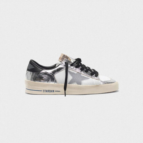 Golden Goose Womens Stardan Sneakers In Laminated Silver With Floral Design Relief G35WS959.D6