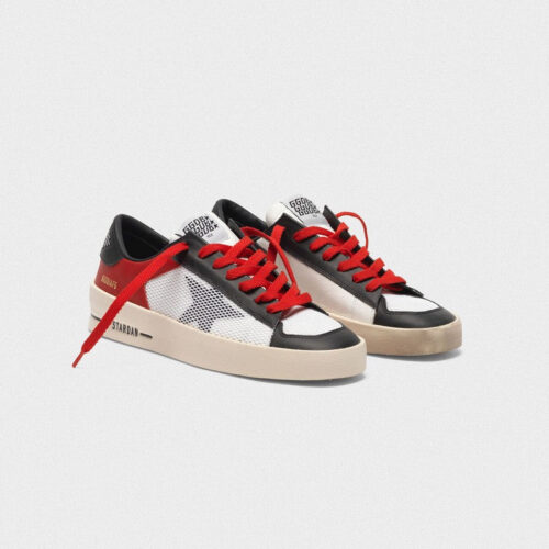 Golden Goose Mens Stardan Sneakers In Red And White Leather With Mesh Inserts G35WS959.C1