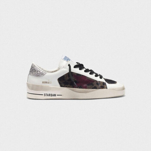 Golden Goose Mens Stardan Sneakers With Leopard-print Star And Glittery Heel Tab G35WS959.C9.