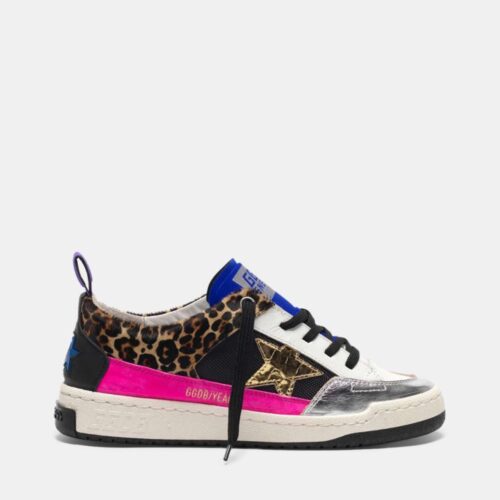 Golden Goose Womens Yeah sneakers in leopard-print pony skin with a gold star G36WS602.A4.