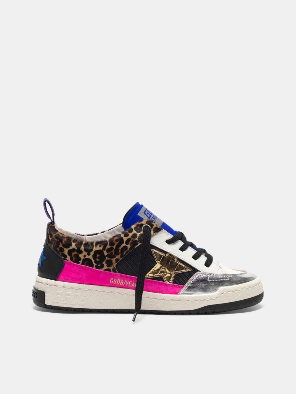 Golden Goose Womens Yeah sneakers in leopard-print pony skin with a gold star G36WS602.A4.