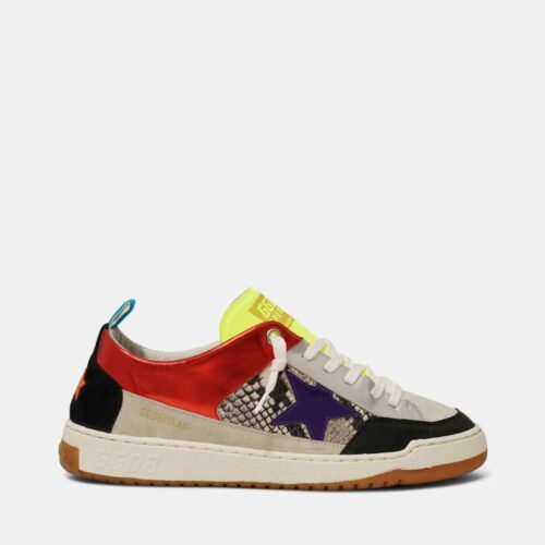 Golden Goose Womens Yeah sneakers with purple star and snakeskin-print insert Red G36MS602.A7