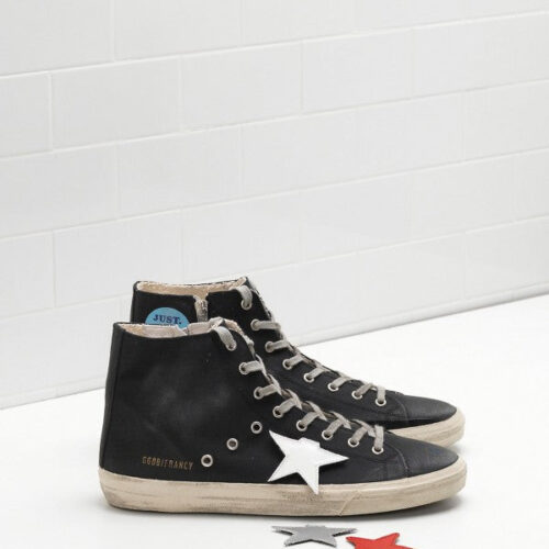 Golden Goose Mens Francy Sneakers In Cotton Canvas With Laminated Leather Star GCOMS591A5